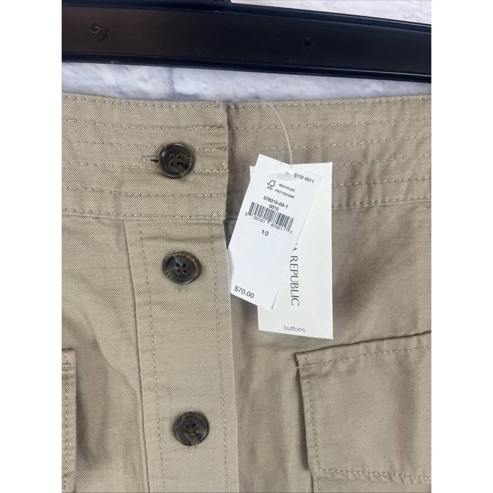 Banana Republic NWT Preppy Coastal Linen Blend Cargo Khaki Skirt Size 10 - Picture 2 of 8